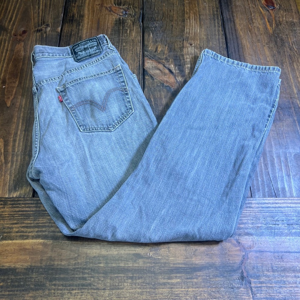 Levis 505 Straight Fit Mens Gray Denim Jeans 36x32 Cotton Classic 505-0216